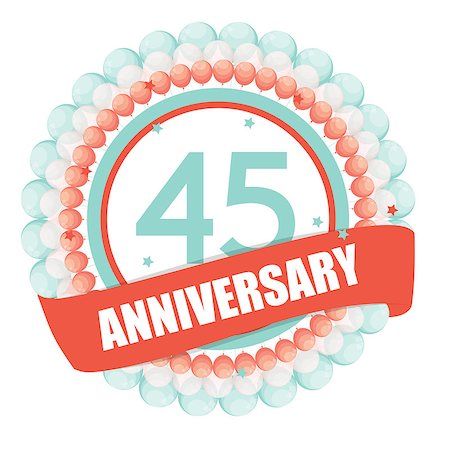 Cute Template 45 Years Anniversary with Balloons and Ribbon Vector Illustration EPS10 Stock Photo - Budget Royalty-Free & Subscription, Code: 400-08814583