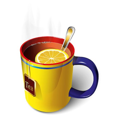 pavelmir (artist) - Mug with tea and lemon. A spoon. Tea bag. Stockbilder - Microstock & Abonnement, Bildnummer: 400-08814618