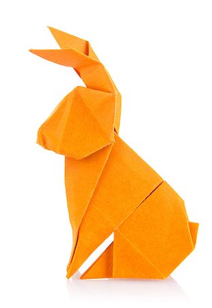 Easter bunny of orange origami, isolated on white background Stock Photo - Budget Royalty-Free & Subscription, Code: 400-08814638
