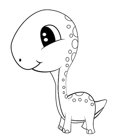 simsearch:400-08956391,k - Illustration of Cute Black and White Cartoon of  Baby Brontosaurus Dinosaur. Vector EPS 8. Stock Photo - Budget Royalty-Free & Subscription, Code: 400-08814646