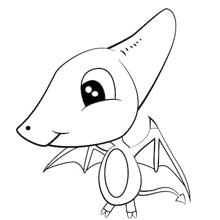 simsearch:400-08956391,k - Illustration of Black and White Cute Cartoon Baby Pterodactyl Dinosaur. Vector EPS 8. Stock Photo - Budget Royalty-Free & Subscription, Code: 400-08814648