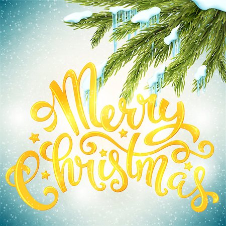 simsearch:400-08299399,k - Merry Christmas card with handdrawn lettering, with snow, icicles and pine tree, vector illustration. Stockbilder - Microstock & Abonnement, Bildnummer: 400-08814669