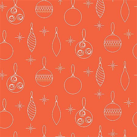 simsearch:400-08814672,k - Christmas decoration seamless vector pattern. New Year eve toys thin line background. Retro red holiday pattern for gift wrap paper. Stock Photo - Budget Royalty-Free & Subscription, Code: 400-08814670
