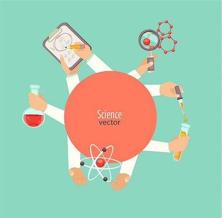 simsearch:400-08816953,k - The concept of science and education. Scientists with molecules, formula, bulb, vector illustration. Stock Photo - Budget Royalty-Free & Subscription, Code: 400-08814691