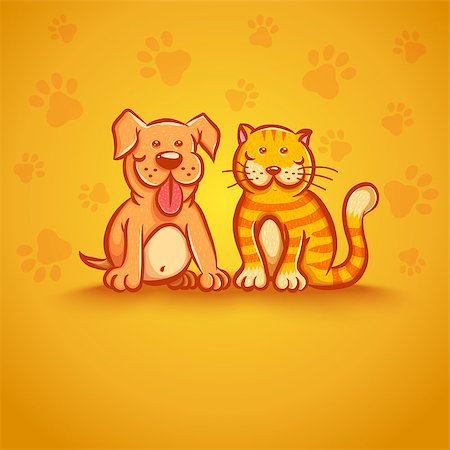 simsearch:400-08399915,k - Cute vector illustration of cat and dog. Pets on yellow background. Foto de stock - Super Valor sin royalties y Suscripción, Código: 400-08814764