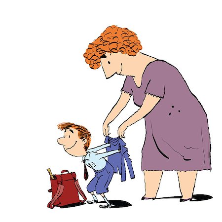 simsearch:400-08814207,k - Grandma or the nanny accompanies her grandson to school. Adults and children. Morning boy. Color sketch drawing Stock Photo - Budget Royalty-Free & Subscription, Code: 400-08814806