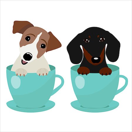 fashion dog cartoon - Jack Russell Terrier and Dachshund dog in blue teacup, illustration, set for baby fashion. Stock Photo - Budget Royalty-Free & Subscription, Code: 400-08815069