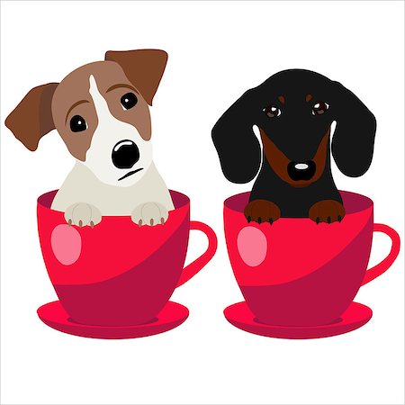 fashion dog cartoon - Jack Russell Terrier and Dachshund dog in red teacup, illustration, set for baby fashion. Stock Photo - Budget Royalty-Free & Subscription, Code: 400-08815070