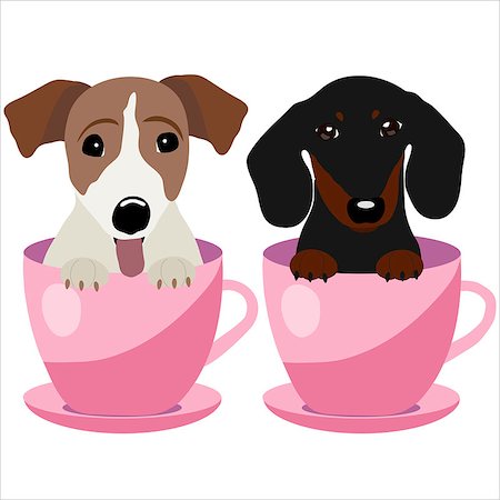 fashion dog cartoon - Jack Russell Terrier and Dachshund dog in pink teacup, illustration, set for baby fashion. Stock Photo - Budget Royalty-Free & Subscription, Code: 400-08815071