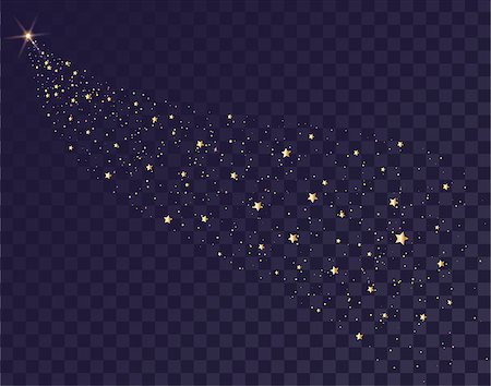 Gold stars glittering trail of Santas sleigh. Tail of comet on transparent background in dark sky. Illustration in vector format Photographie de stock - Aubaine LD & Abonnement, Code: 400-08815139