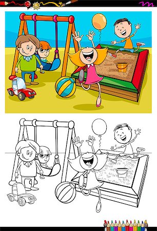 sandbox - Cartoon Illustration of Children on Playground Coloring Book Activity Stock Photo - Budget Royalty-Free & Subscription, Code: 400-08815219