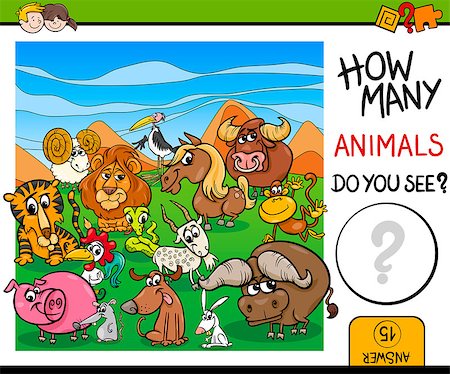 simsearch:400-09092454,k - Cartoon Illustration of Educational Counting Maths Activity for Children with Wild Animal Characters Stockbilder - Microstock & Abonnement, Bildnummer: 400-08815236