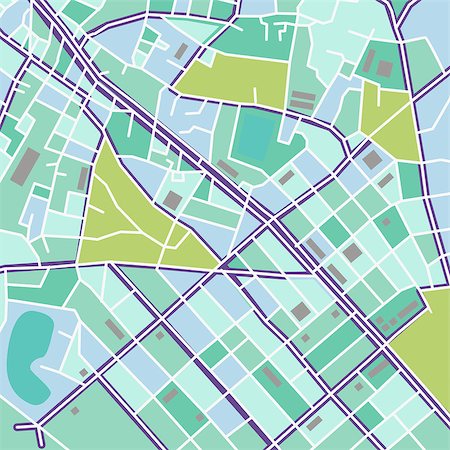 Vector flat abstract city map, decorative map with colorful areas, green and blue colors Stock Photo - Budget Royalty-Free & Subscription, Code: 400-08815318