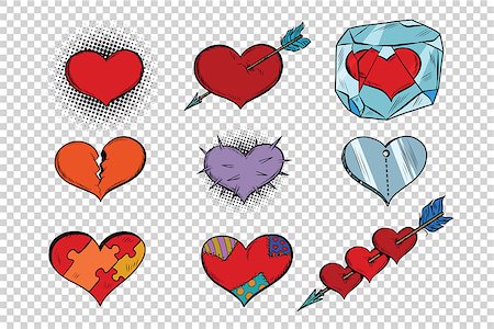 set of Valentine hearts on a transparent background. Pop art retro illustration. Different textures characters Stock Photo - Budget Royalty-Free & Subscription, Code: 400-08815337