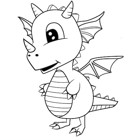 simsearch:400-08956391,k - Illustration of Cute Black and White Cartoon Baby Dragon.Vector EPS 8. Stock Photo - Budget Royalty-Free & Subscription, Code: 400-08815584