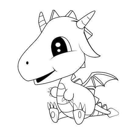 simsearch:400-08956391,k - Illustration of Cute Black and White Cartoon Baby Dragon.Vector EPS 8. Stock Photo - Budget Royalty-Free & Subscription, Code: 400-08815582