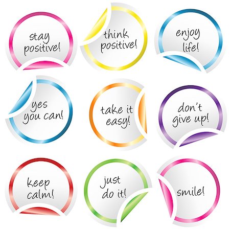 Round stickers with curled corners with positive  messages Stockbilder - Microstock & Abonnement, Bildnummer: 400-08815691