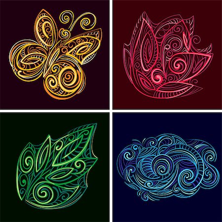 simsearch:400-08555680,k - Set of nature icons. Imitation volume paper art. Handmade quilling Stock Photo - Budget Royalty-Free & Subscription, Code: 400-08815700