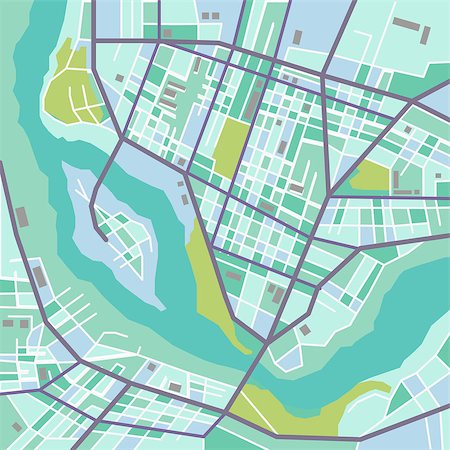 Vector flat abstract city map, decorative map with colorful areas, green and blue colors Stock Photo - Budget Royalty-Free & Subscription, Code: 400-08815740