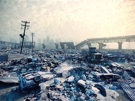 Ruins of a city. Disaster landscape.3d illustration concept Stock Photo - Budget Royalty-Free & Subscription, Code: 400-08815777