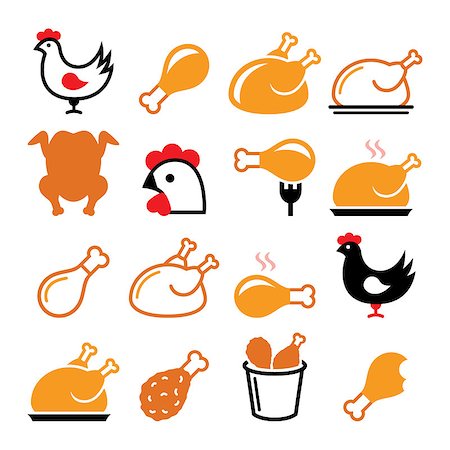 Vector icons set - chicken leg, chicken dish vector icons set Foto de stock - Super Valor sin royalties y Suscripción, Código: 400-08815932