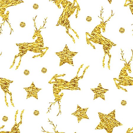 simsearch:400-08976480,k - Seamless pattern with gold shine glitter deers, stars, dots on white background. For wrap, wallpapers, backgrounds and scrapbooks. For Merry Christmas, Happy New Year products. Art vector illustration Photographie de stock - Aubaine LD & Abonnement, Code: 400-08816039