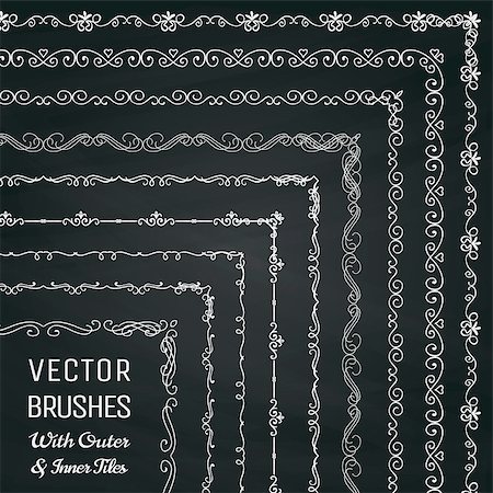 Collection of Vector Pattern Brushes with Outer and Inner Tiles. Chalk Drawing Outlined Hand Drawn Vintage Seamless Line Borders, Frames, Corners on Chalkboard Texture. Vector Illustration Stock Photo - Budget Royalty-Free & Subscription, Code: 400-08816041