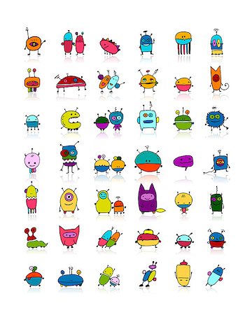 simsearch:400-06738068,k - Funny aliens collection, sketch for your design. Vector illustration Stock Photo - Budget Royalty-Free & Subscription, Code: 400-08816082