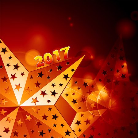 Festive Golden Glowing 3D Illustration of Stars Over Red Glowing Background with Golden Twenty Seventeen in Numbers Photographie de stock - Aubaine LD & Abonnement, Code: 400-08816106