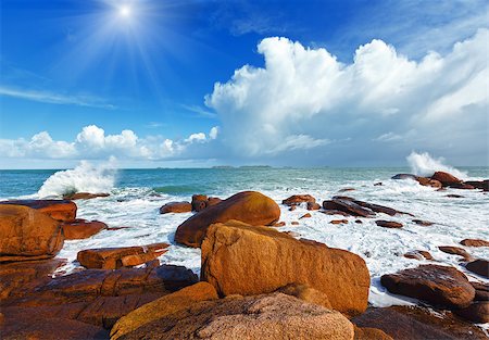 simsearch:400-08817566,k - Ploumanach coast spring sunshiny view  (Perros-Guirec , Brittany, France). The Pink Granite Coast. Photographie de stock - Aubaine LD & Abonnement, Code: 400-08816270