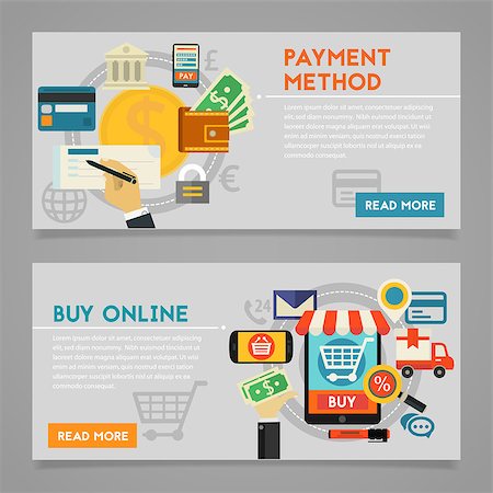 simsearch:400-08133411,k - Payment Methods and Online Shopping concept banners. Flat style vector illustration online web banners Foto de stock - Royalty-Free Super Valor e Assinatura, Número: 400-08816338