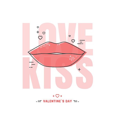 simsearch:400-05122673,k - Love kiss. Line lips vector illustration. Happy Valentines Day postcard. Photographie de stock - Aubaine LD & Abonnement, Code: 400-08816399