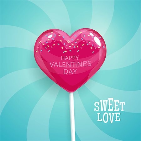 deniskolt (artist) - Pink candy on a stick in the form of heart. Happy Valentines Day postcard. Lollipop vector illustration. Stock Photo - Budget Royalty-Free & Subscription, Code: 400-08816400