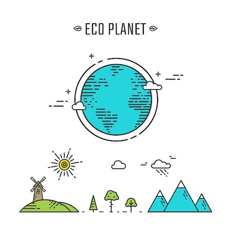 deniskolt (artist) - Vector Flat Line illustration Eco Planet concept. Environment design elements. Stock Photo - Budget Royalty-Free & Subscription, Code: 400-08816402
