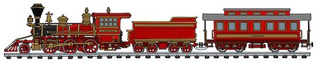 simsearch:400-08338640,k - Hand drawing of a classic red american steam train - not a real model Fotografie stock - Microstock e Abbonamento, Codice: 400-08816500