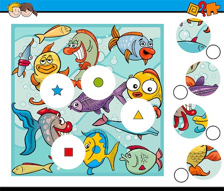 simsearch:400-08817935,k - Cartoon Illustration of Educational Match the Elements Game for Children with Sea Animal Characters Stockbilder - Microstock & Abonnement, Bildnummer: 400-08816614