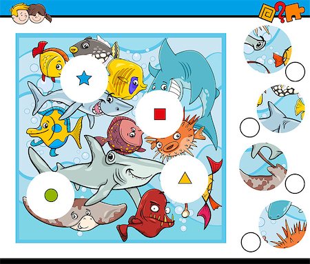 simsearch:400-08817935,k - Cartoon Illustration of Educational Match the Elements Game for Children with Fish Sea Animal Characters Stockbilder - Microstock & Abonnement, Bildnummer: 400-08816616