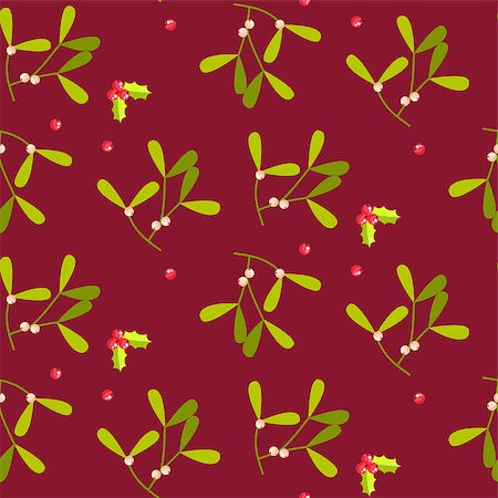 simsearch:400-08814672,k - Mistletoe plant seamless vector pattern. Christmas decor green plant on bred background. Stock Photo - Budget Royalty-Free & Subscription, Code: 400-08816647