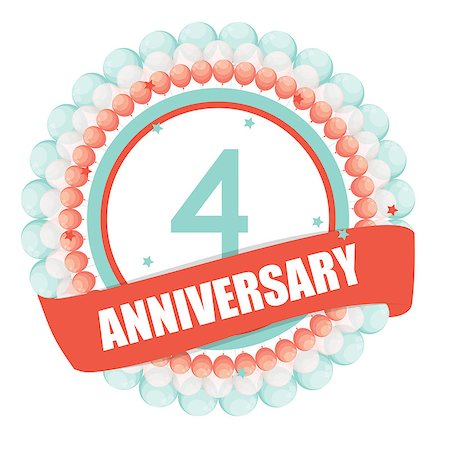 Cute Template 4 Years Anniversary with Balloons and Ribbon Vector Illustration EPS10 Stock Photo - Budget Royalty-Free & Subscription, Code: 400-08816745