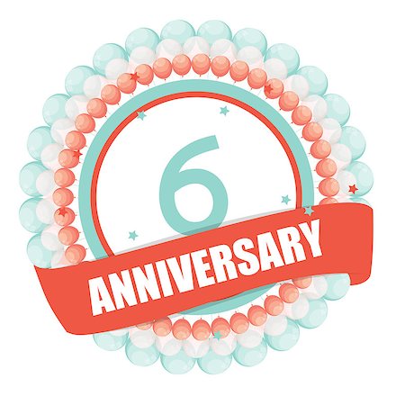 Cute Template 6 Years Anniversary with Balloons and Ribbon Vector Illustration EPS10 Stock Photo - Budget Royalty-Free & Subscription, Code: 400-08816748