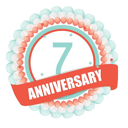 Cute Template 7 Years Anniversary with Balloons and Ribbon Vector Illustration EPS10 Stock Photo - Budget Royalty-Free & Subscription, Code: 400-08816749