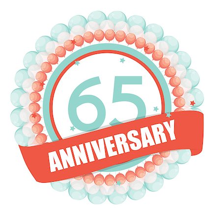 Cute Template 65 Years Anniversary with Balloons and Ribbon Vector Illustration EPS10 Stock Photo - Budget Royalty-Free & Subscription, Code: 400-08816742