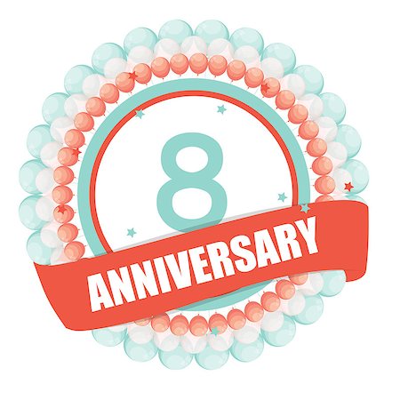 Cute Template 8 Years Anniversary with Balloons and Ribbon Vector Illustration EPS10 Stock Photo - Budget Royalty-Free & Subscription, Code: 400-08816750