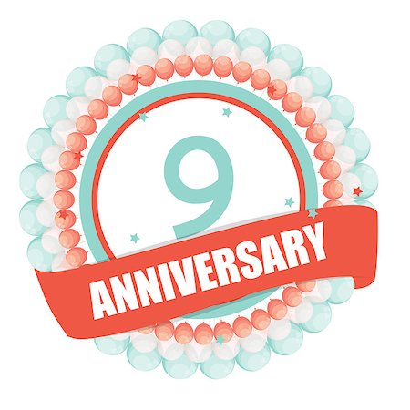 Cute Template 9 Years Anniversary with Balloons and Ribbon Vector Illustration EPS10 Stock Photo - Budget Royalty-Free & Subscription, Code: 400-08816751