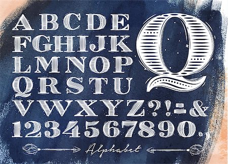 simsearch:400-08793078,k - Vintage font set letters in retro style drawing on blue background Stockbilder - Microstock & Abonnement, Bildnummer: 400-08816774