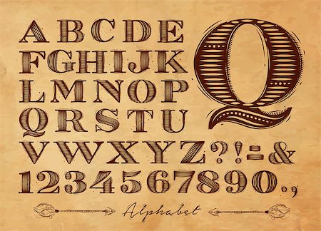 sketchy - Vintage font set letters in retro style drawing on kraft background Stock Photo - Budget Royalty-Free & Subscription, Code: 400-08816772