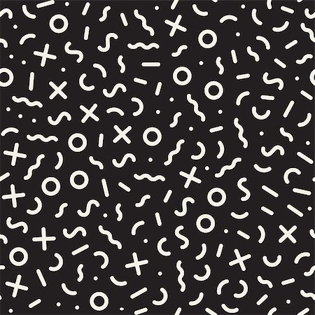 Scattered Geometric Line Shapes. Abstract Background Design. Vector Seamless Black and White Pattern. Photographie de stock - Aubaine LD & Abonnement, Code: 400-08816974