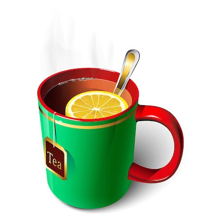 pavelmir (artist) - Mug with tea and lemon. A spoon. Tea bag. Stockbilder - Microstock & Abonnement, Bildnummer: 400-08817053