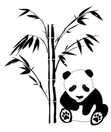 simsearch:400-04394273,k - vector illustration of a panda bear silhouette and bamboo plant Foto de stock - Royalty-Free Super Valor e Assinatura, Número: 400-08817063