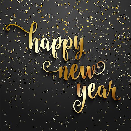 Happy New Year background with gold confetti Stock Photo - Budget Royalty-Free & Subscription, Code: 400-08817151